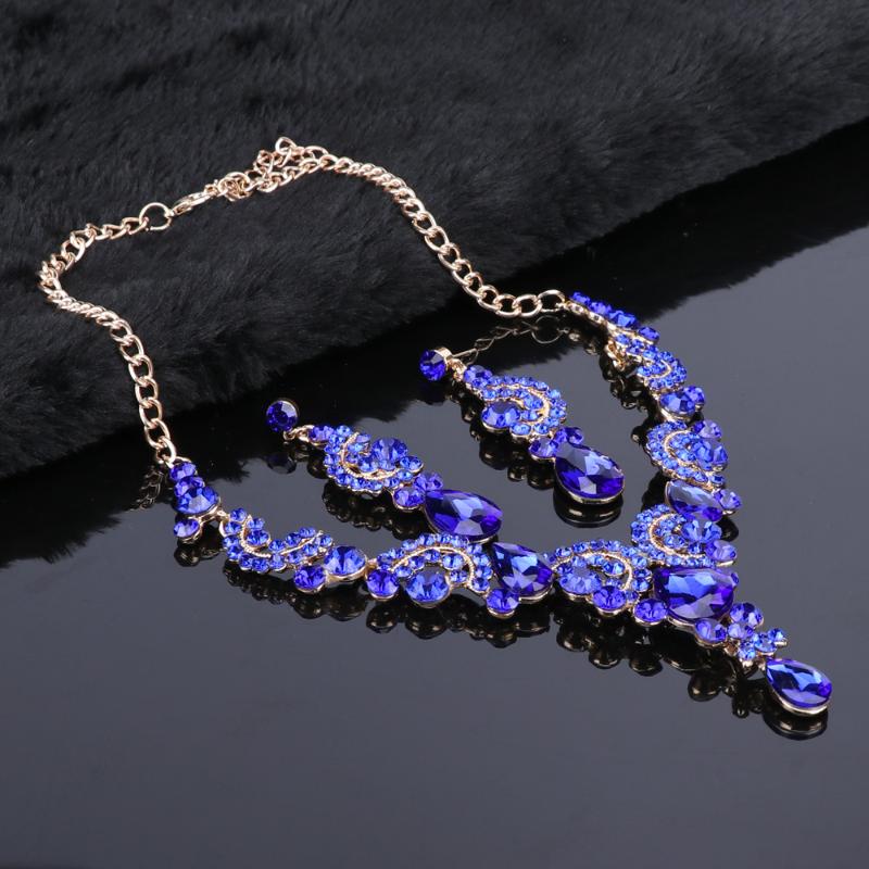 

Blue Crystal Necklace Earrings Set Bridal Jewelry Sets For Brides Wedding Party Costume Jewellery &, Silver