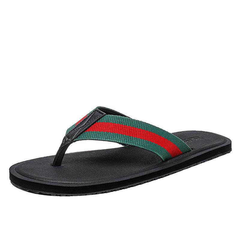 

2021 Summer Men Rubber Slippers Handmade Flip Flops for Men Comfortable Breathable Beach Classic Casual Flats Luxury Shoes, Black
