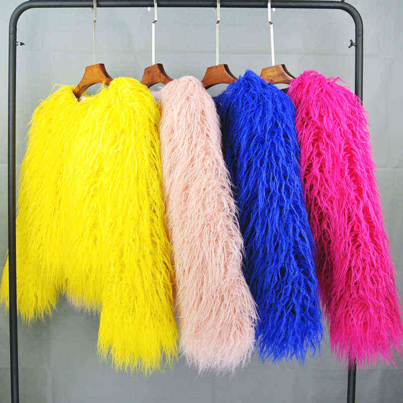 

Chic Boho Furry Faux Mink Fur Jacket Bomber Women Fur Imitation Trench Coats Autumn Winter Pink Shaggy Long Hair Cardigan Tops Y1217, Rose