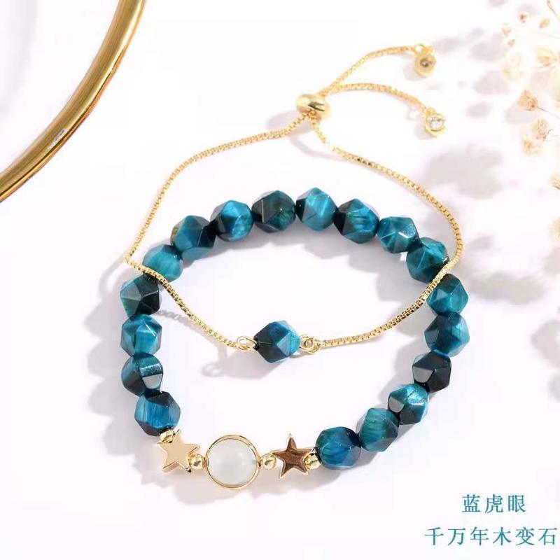 

Link, Chain Blue Tiger Eye Set Bracelet For Women Accessory Gold Color Metal Irregular Beads Rosary Jewelry Love Gift Friendship