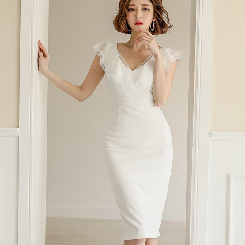

ZAWFL Sexy V-neck Sleeveless Women Midi Dress Slim Waist Hip Package Female Pencil Dresses Summer Party Vestidos femm 210525, Picture color