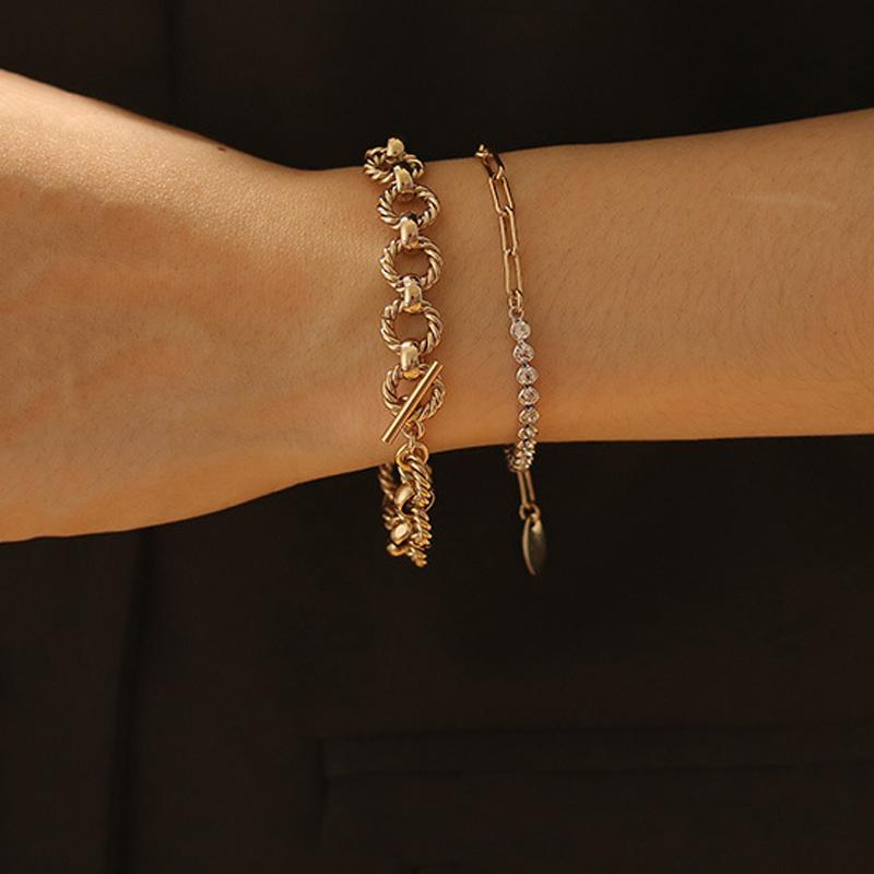 

Link, Chain Brass Natural Zircon Inlaid Woman Bracelet 2021 Thick Mix And Match Exquisite Light Luxury Jewelry Couple Gifts