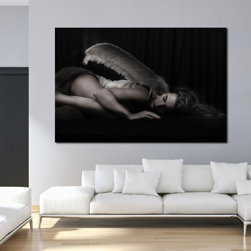 

Girl With Wings Pictures Black And White Woman Posters And Prints Canvas Painting Wall Art For Living Room Decor