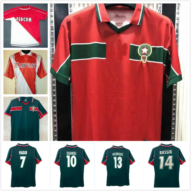 

RETRO Morocco Soccer Jerseys Mens 1996 1997 1998 1999 2000 Home away BASSIR . HADJI ABRAMI NEQROUZ OUAKILI Short Sleeve Adult Uniforms National Team Football Shirt