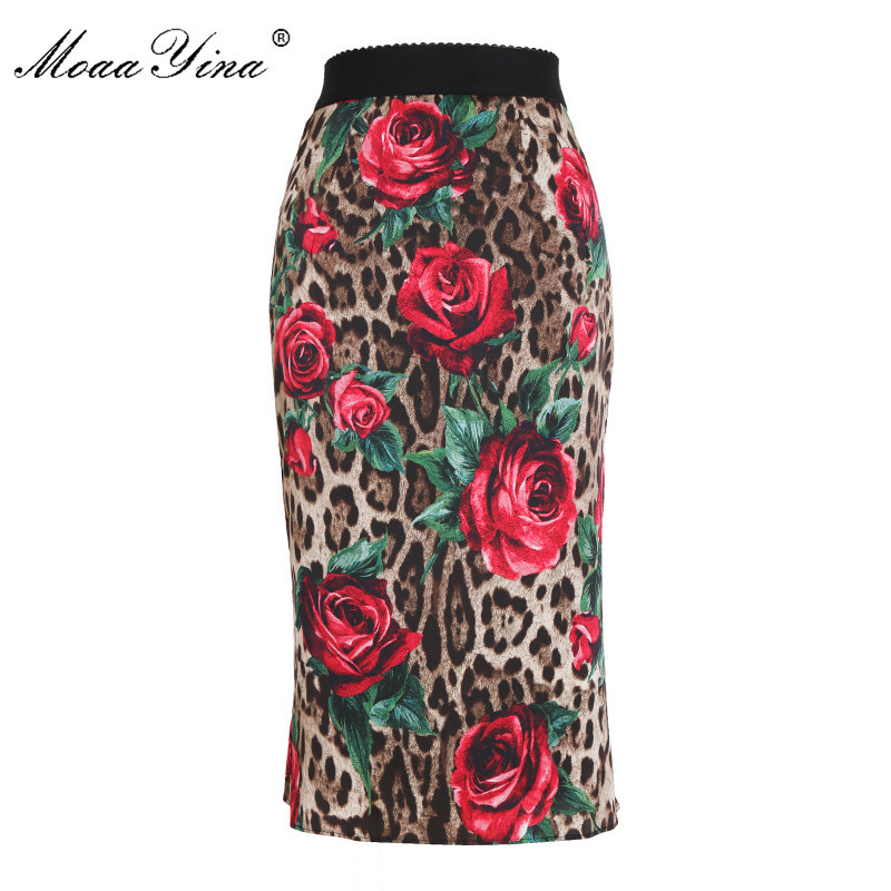 

Leopard Rose Floral-Print Package buttocks Sexy Elegant Skirt high quality cotton 210524, Multi