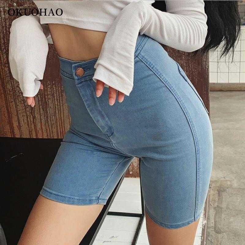 

Super Fire Cycling Pants Summer High Waist Was Thin Elastic jeans Package Hip Bottom Five Points Denim Shorts 210616, Black
