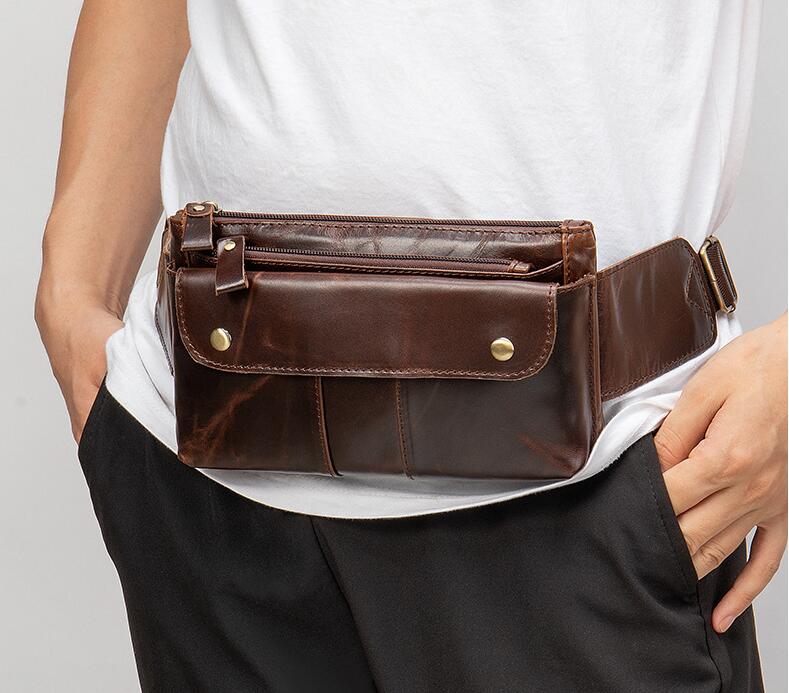 

Genuine leather men's waist bag cowhide outdoor shoulder crossbody chest retro men small purse high quality wholeslae 6883, 7a quality