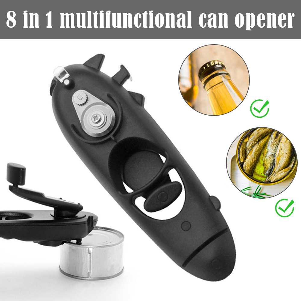 8 In 1 Can Opener Multifunction Manual Bottle Opener With Rotary Handle Smooth Edge Handheld Can Opener For Women Seniors