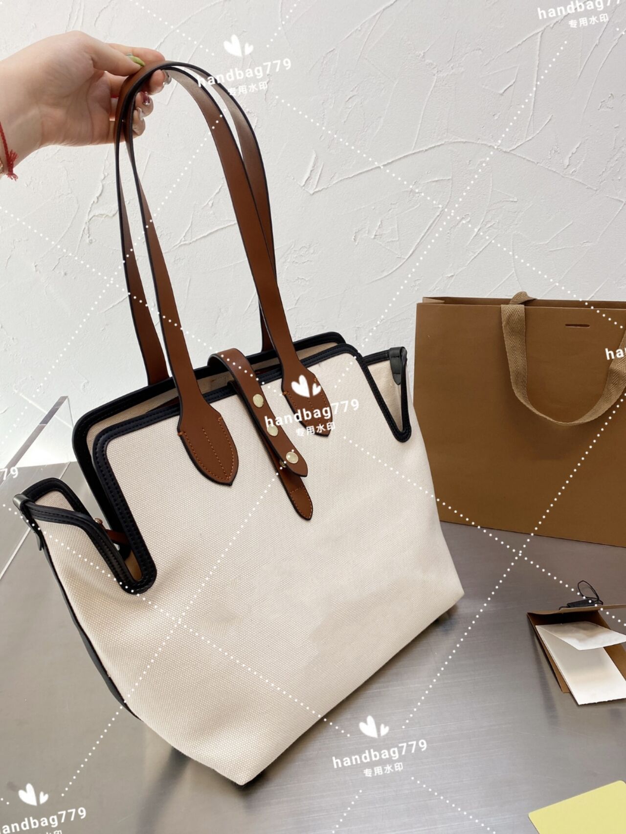 

Classic Luxury unique design Pure color shopping bags letter printing Portable large capacity canvas with small bag inside