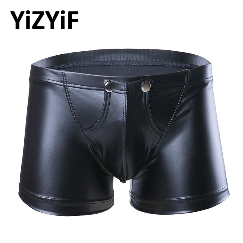 

Sexy Men Lingerie Faux Leather Boxer Shorts Erotic Open Front Bulgh Pouch Porno Mini Latex Pants Male Gay Underwear Underpants Women's Panti, Black