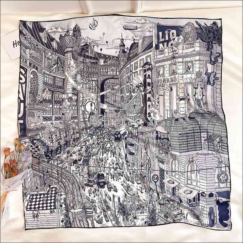 

Luxury Scarves 90*90 cm Silk Scarf Top Square Twill Hand Rolled bandana Foulard Femme Soie De Marque Luxe 210819