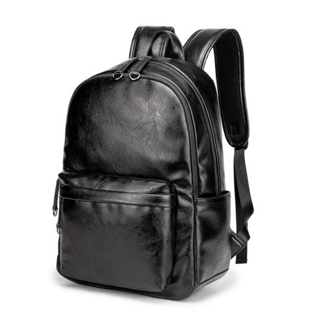 

Fashion Men Backpack Zipper Bags Sports PU Leather Bag Man's Outdoor Computer Backpacks H820 High-Quality, Black