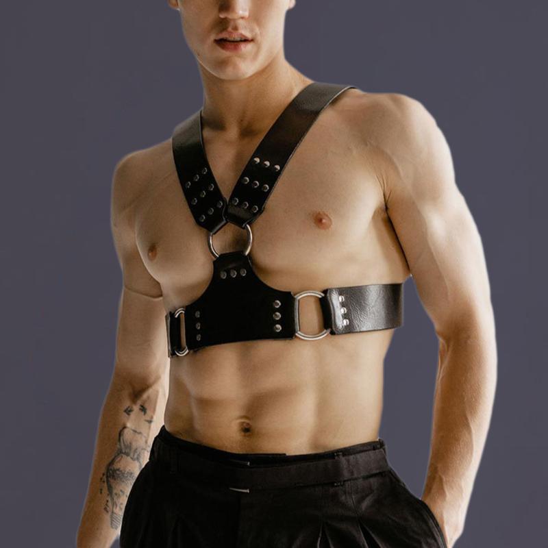 

Bras Sets Gay Leather Tops Harness Men Gothic Adjustable Body Bondage Cage Chest Belt Strap Punk Rave Costumes For Sexy, Style1