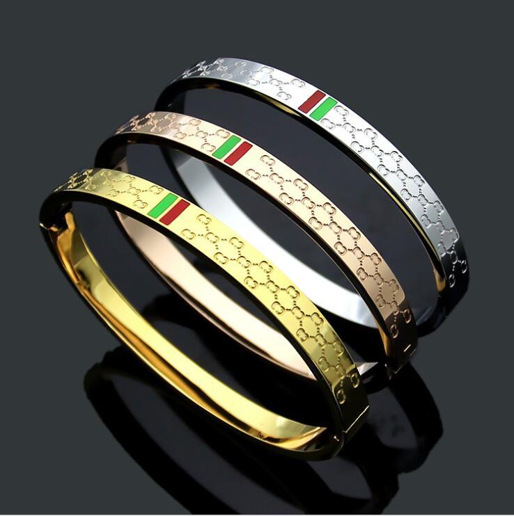 

Never fade Hip hop boys men women girl deluxe bangle jewelry 316L stainls steel sier gold rose green red letter bracelets & bangl 19CM