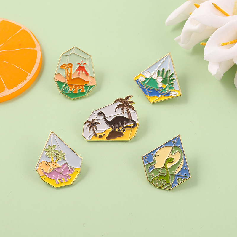 

Geometric Peak Coconut Tree Dinosaur Series Brooch Pin Women Men Animal Plant Alloy Enamel Clothing Badges Ornaments European Bags Sweater Clothes Lapel Pins