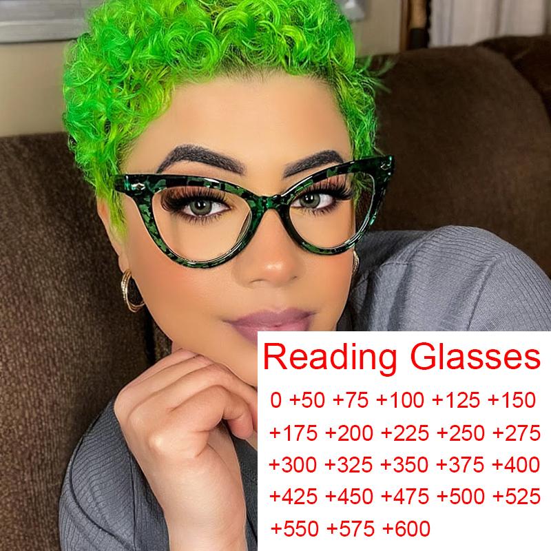 

Sunglasses 2021 Fashion Green Cat Eye Glasses Magnifying Diopter Transparent Eyeglasses For Women Anti Blue Light Computer Wives