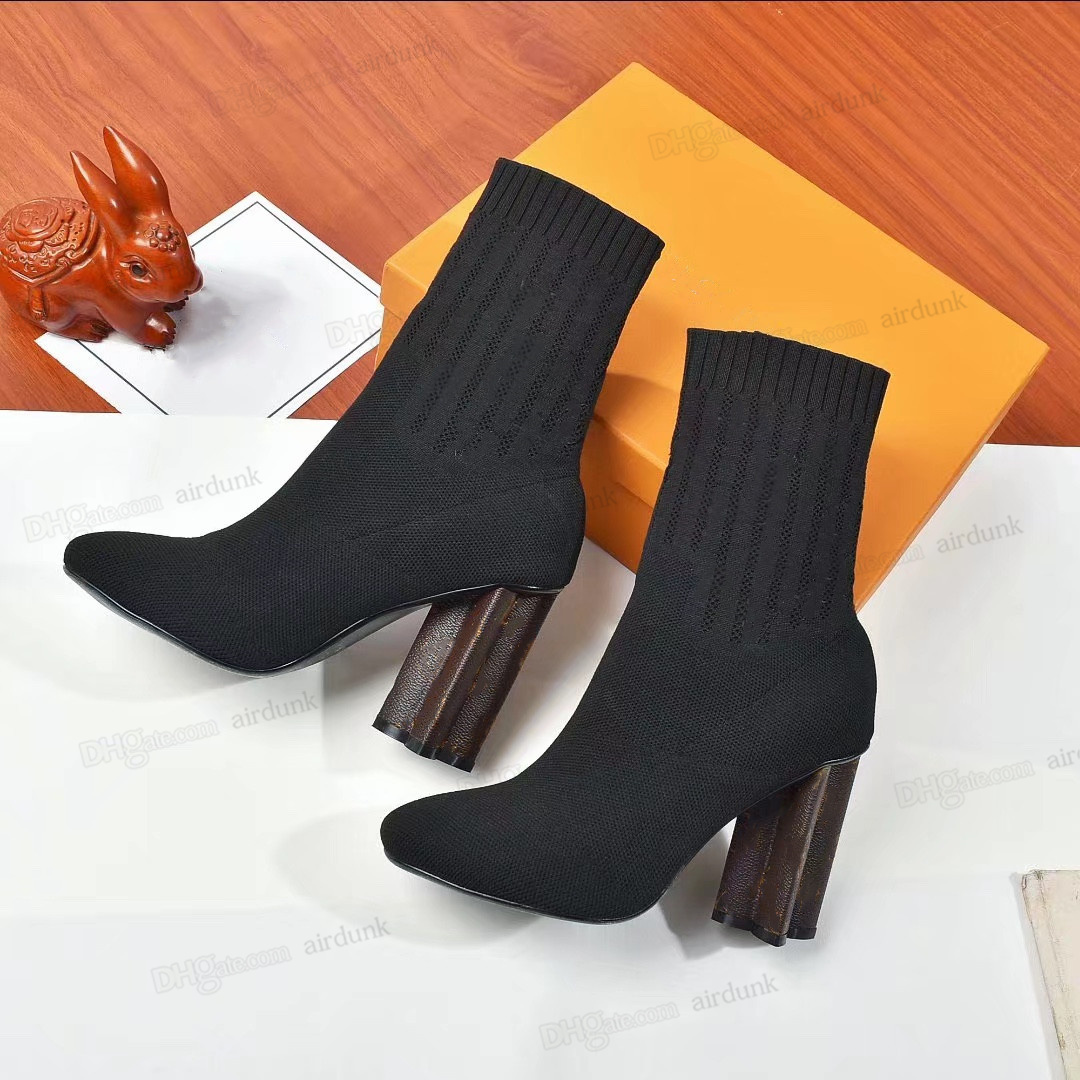 

autumn winter socks heeled heel boots fashion sexy Knitted elastic boot designer Alphabetic women shoes lady Letter Thick high heels Large size 35-42 us5-us11 With box, I need look other product