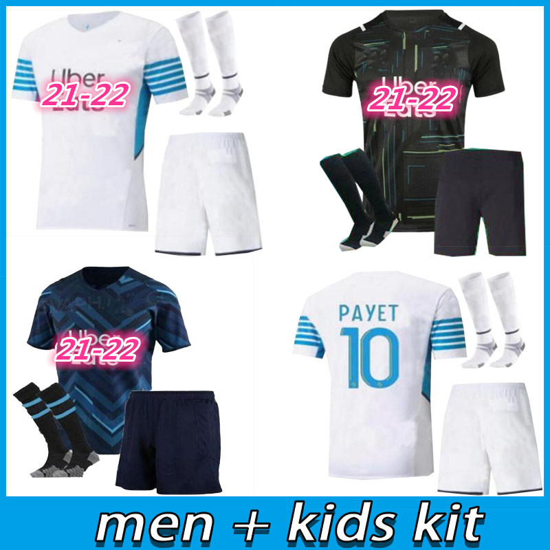 

adult kids kit 21 22 Marseille soccer jersey Olympique De 2021 2022 OM maillot foot CUISANCE THAUVIN BENEDETTO KAMARA PAYET football shirts set