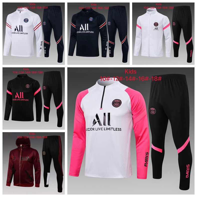 

2122 Kids Paris Full Zip football tracksuits soccer Hoodie training suit MBAPPE jacket kids survetement foot chandal jogging suits TR328, 12