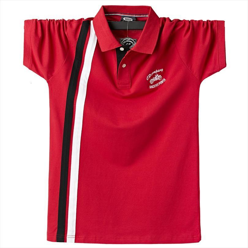 

plus size 5xl 6xl shirt men polos 95% cotton classic striped 3d embroidery business summer brand camisa, White;black