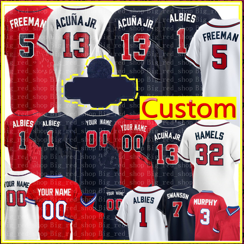 

5 Freddie Freeman 13 Ronald Acuna Jr. Jersey 7 Dansby Swanson 1 Ozzie Albies Baseball Jerseys 32 Cole Hamels 3 Dale Murphy Fred McGriff Chipper Jones Jersey, Men flex base {m-xxxl}