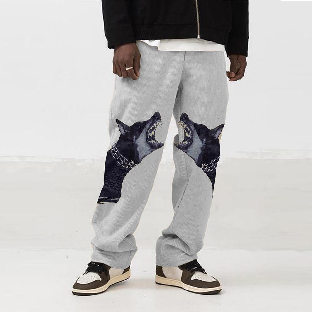

autumn printed long straight Pantalones pants Joggers casual warm loose trousers Fashion men animal printing pant, Khaki
