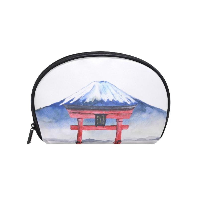 

FengJu Multifuncition Shell Cosmetic Bag Purse Half Moon Hanging Travel Toiletry Pouch For Girls Woman Fuji Mountain Bags & Cases