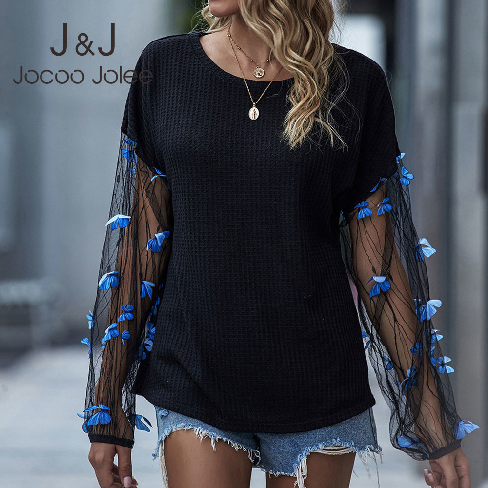 

Jocoo Jolee Women Vintage Harajuku Loose Shirt Elegant Butterfly Mesh Lantern Long Sleeve Blouses Casual Pullovers Tops Tunic 210518, Yellow