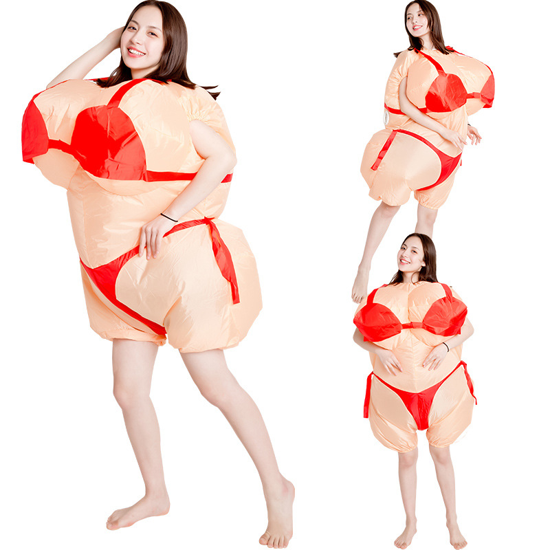 

Mascot doll costume Beautiful Women Fat Hawaiian Bikini Inflatable Costumes Halloween Cartoon Mascot Doll Party Role Play Dress Up Clothes, Beige