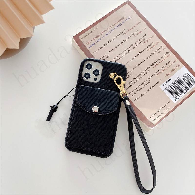 

Fashion Designer Stripe Phone Cases for iPhone 13 12 11 pro max Xs XR Xsmax 7 8 plus Leather Card Holder Pocket Cellphone Cover with Wristband, Red