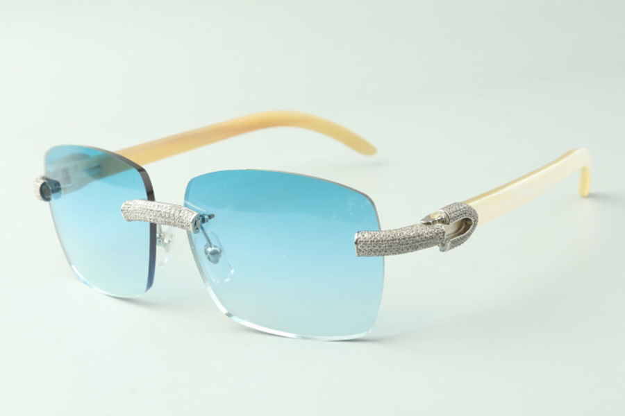

Exquisite classic micro-paved diamond sunglasses 3524025, natural white buffalo horn temples glasses, size: 18-140 mm