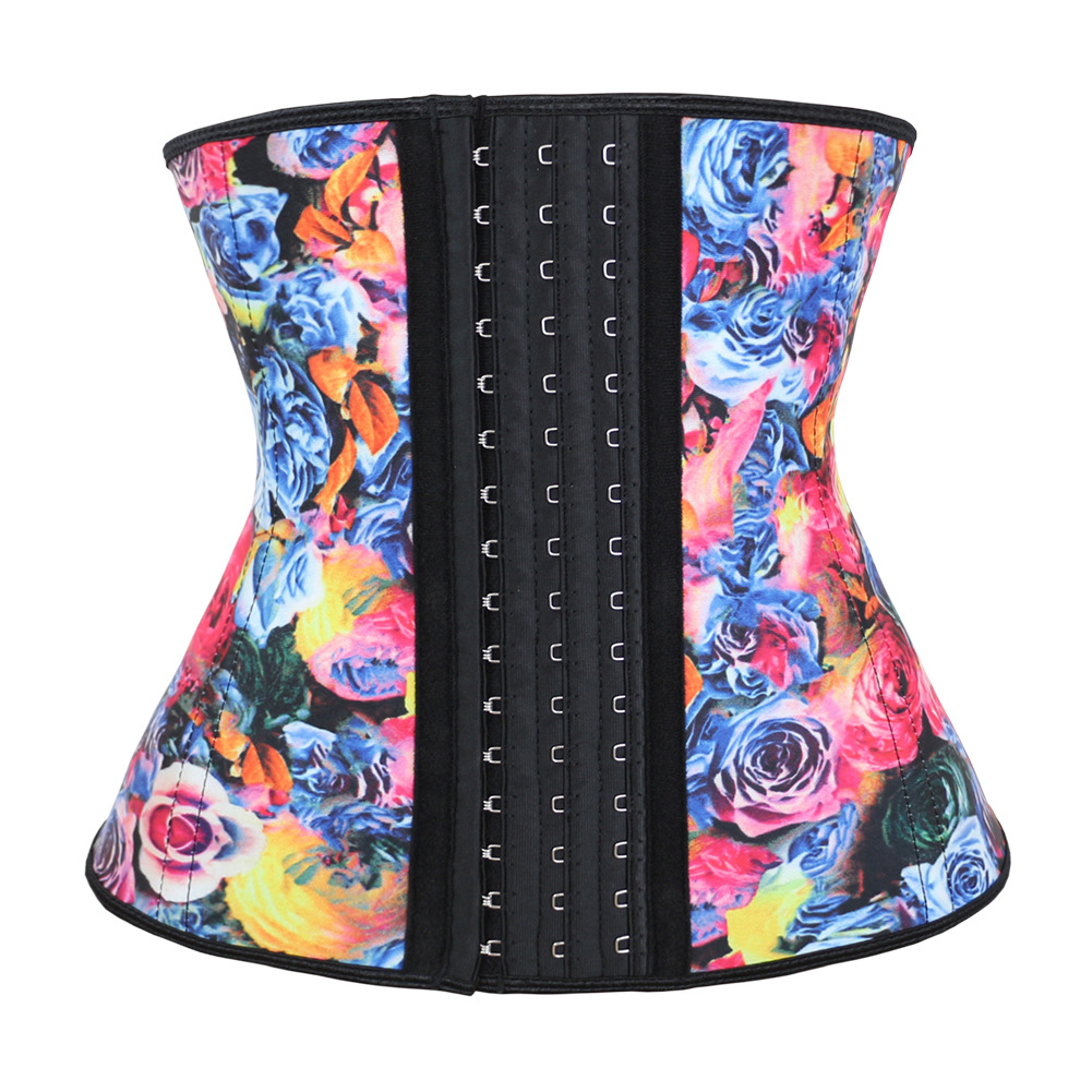 Latex Waist Trainer Corset Cincher Abdomen Tummy Shapewear Rose Printing Fitness Sauna Sweat Belts Slimming Body Shapers 9 Steel Bones Firm Contr-image-473258004