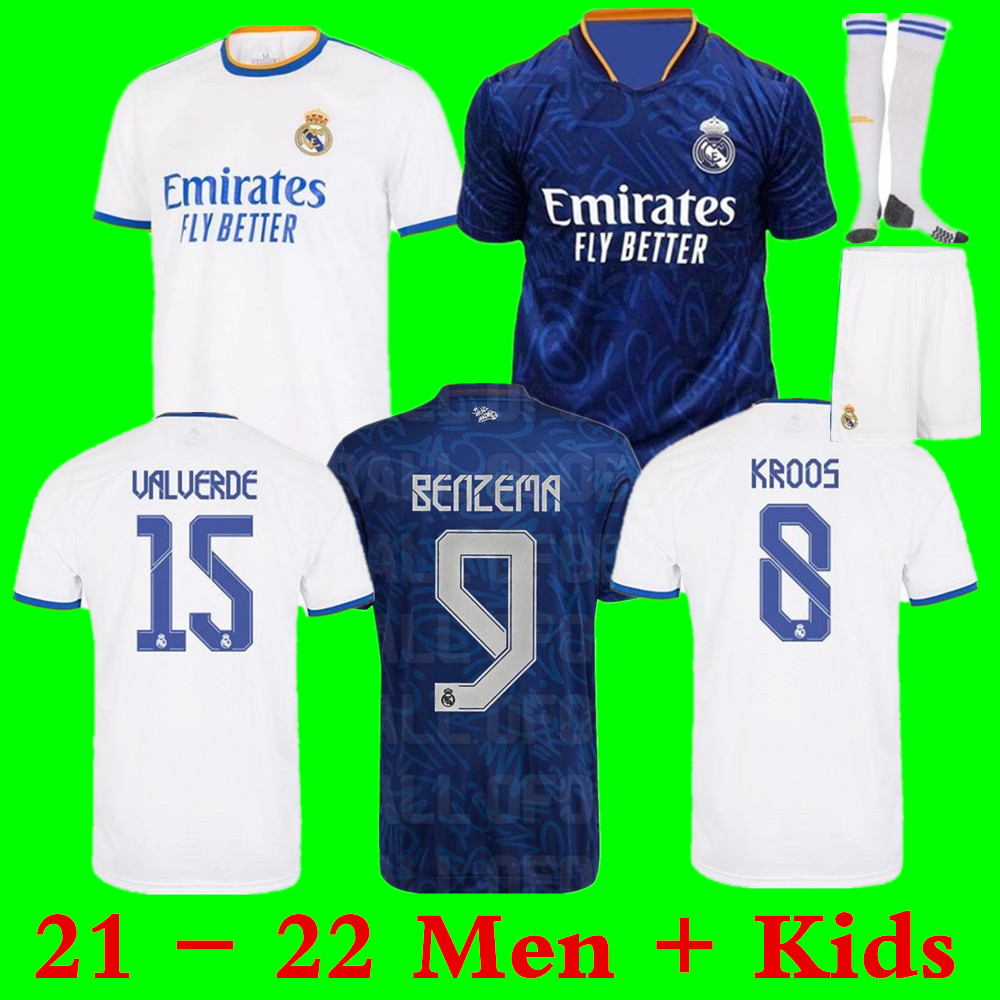 

REAL MADRID jerseys 21 22 soccer football shirts ALABA HAZARD BENZEMA ASENSIO MODRIC MARCELO camiseta men + kids kit 2021 2022 uniforms fourth Thai 8, Home men