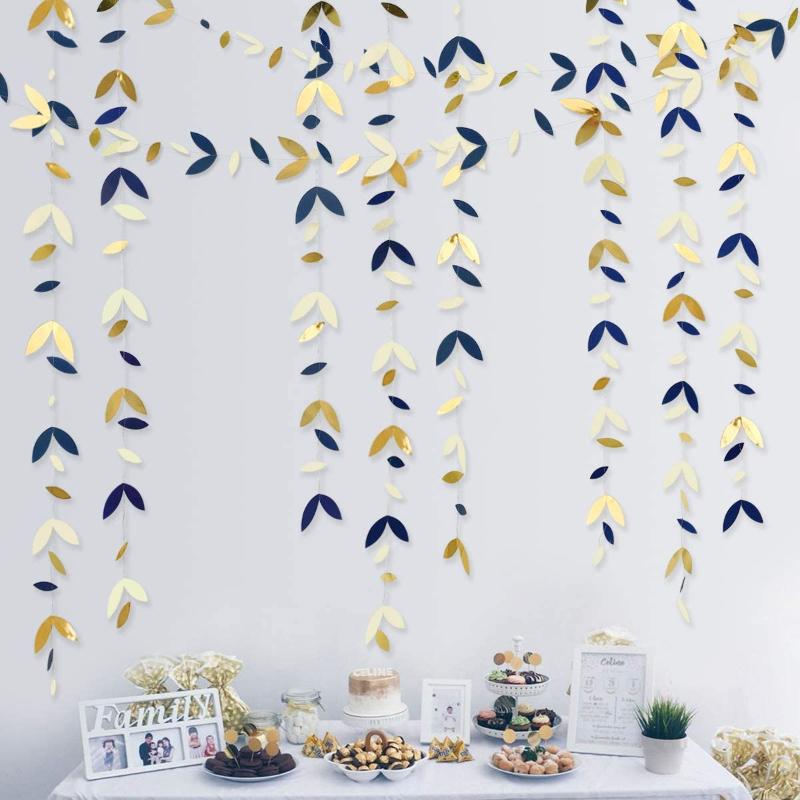 

Party Decoration 4M Navy Blue Beige Gold Decorations Paper Leaf Garland Hanging Leaves Streamer Banner For Birthday Wedding Supplies