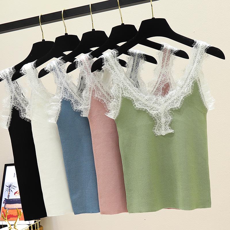 

Women's Tanks & Camis Sexy Basic Lace Camisole Summer Knit Tank Top Women Slim Strap Female High Elasticity Casual Solid 2022, White