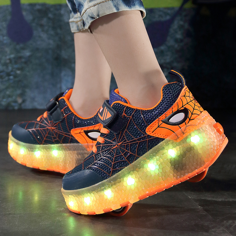 

Size 29-39 LED Lighted Sneakers with Roller for Children Glowing Wheel Shoes USB Charging Luminous Skating Shoes for Kids Boys, Black