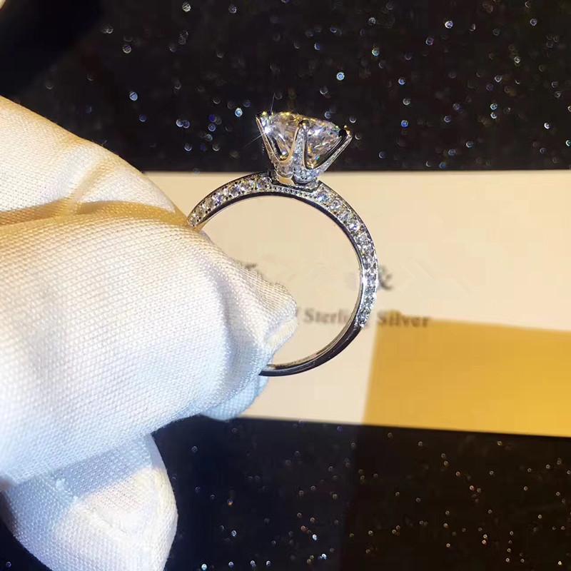 

Wedding Rings TSHOU02 Women Crystal 925 Sterling Silver For Engagement Jewelry Accessory