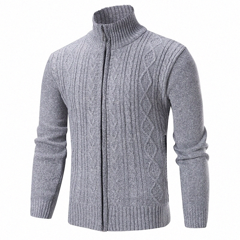 Men's Cardigan Solid Color Long Sleeve Sweater Cardigans Stand Collar Winter Blue Light gray Dark Gray C5oM#
