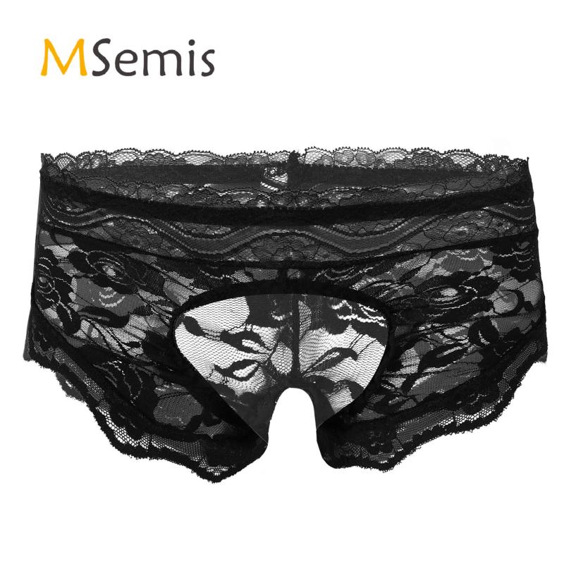 

Women's Panties Mens Gay Sexy Underwear Sissy Erotic See-through Lace Crotchless Briefs T-back Thong Underpants Lingerie Nightwear, Black
