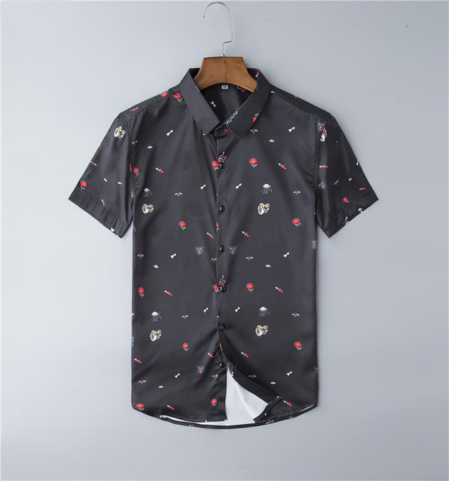 

Leluxe designer fashion trend men's shirt Korea repair short sleevebusiness social wear party club #39, White;black