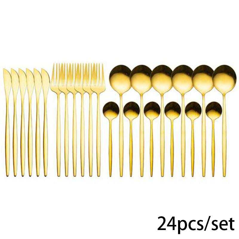

Dinnerware Sets Colorful Gold Mirror Cutlery Set Stainless Steel 6 Knives Forks 12 Spoons 24pcs Kitchen Tableware