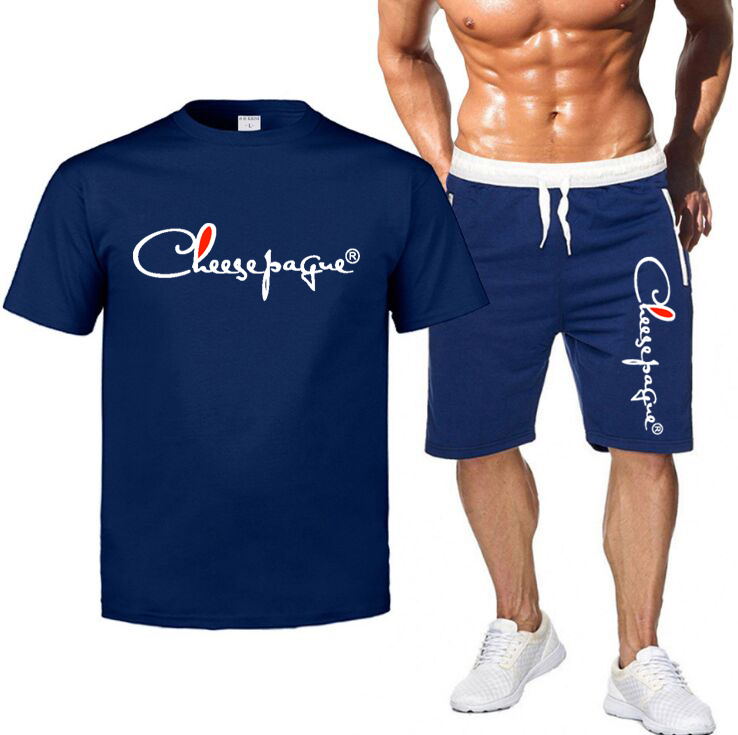 

2021 Men Casual Set Fashion Tracksuit Brand LOGO Print Sweat Suit Solid Color Short Sleeve T-shirt Shorts Sets Male Summer 2 PCS Suit, Red