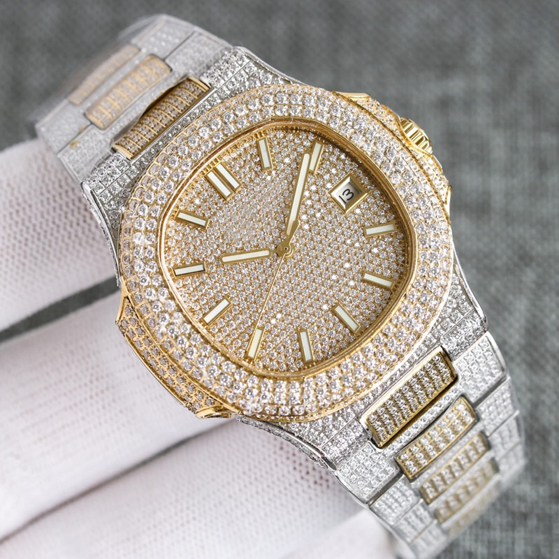 

Diamond Watch Mens Watch Automatic Mechanical WristWatch 40mm Stainless Steel Strap Sapphire Waterproof Design For Men gold watch shinny, Color 5