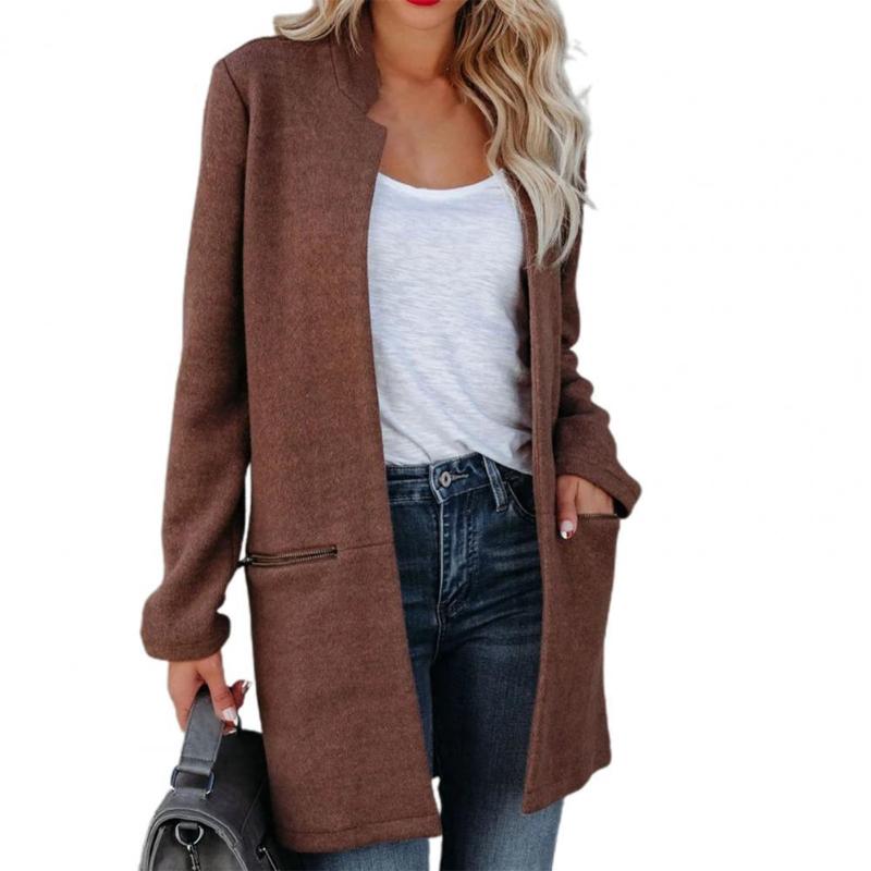 

Women's Trench Coats Stand Collar Zipper Pockets Jacket Coat Women Long Sleeve Solid Color Overcoat Autumn Female Clothing XXL, Tan;black