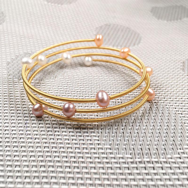 

Bangle Natural Freshwater Pearl Bracelet High-Quality Copper Adjustable Comfortable To Wear Perfect Jewelry Gift For Ladys 7-8mm