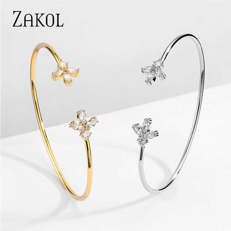 

Zakol Trendy Exquisite Rose Gold Marquise Cut Cubic Zircon Crystal Cuff Bangles for Women Dress Jewelry Accessories Fsbp2190 Q0719