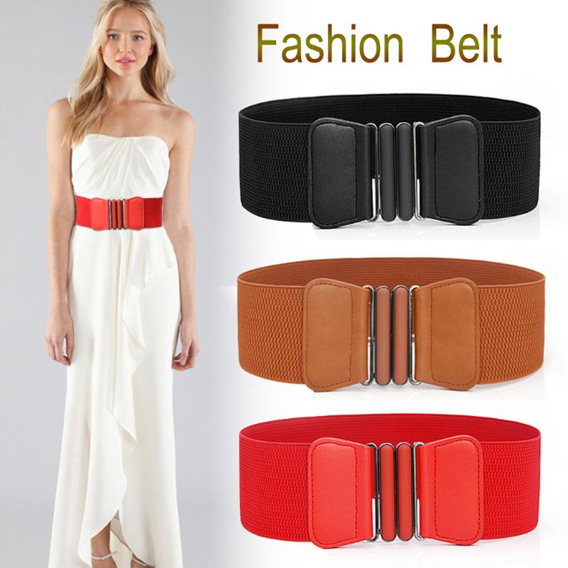 

Belts 2021 Fashion Women Buckle Waist Belt Women's Waistband Mujer Wild Wide Elastic Stretch Dress Band, Black;brown