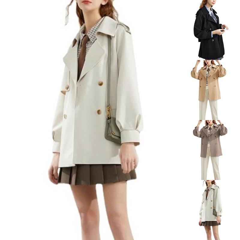 

Women's Trench Coats Double Breasted Women Lapel Collar Long Sleeve Coat Ladies Solid Color Jackets, Tan;black