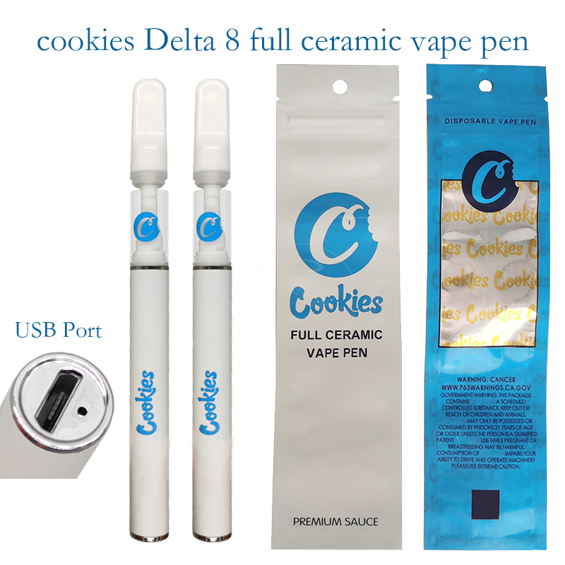 

Delta 8 Disposable Vape Pen Cookies Full Ceramic Cartridges E Cigarettes 0.5ml Snap on Mouthpiece 290mah Rechargeable Battery Lead Free Empt