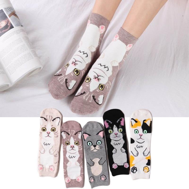 

Moonbiffy Socks Women Animal Cotton Cute Cartoon Cat Paws With Dots 35 - 44 EU Happy Funny Woman & Hosiery